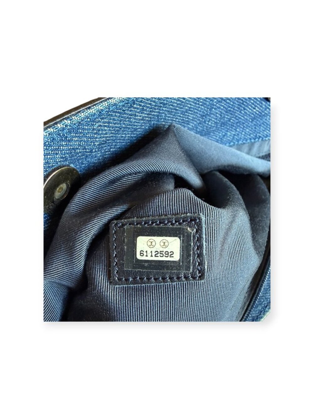 Vintage Chanel Blue Denim CC Logo Tote Bag | Brown Leather Trim - Picture 7 of 8